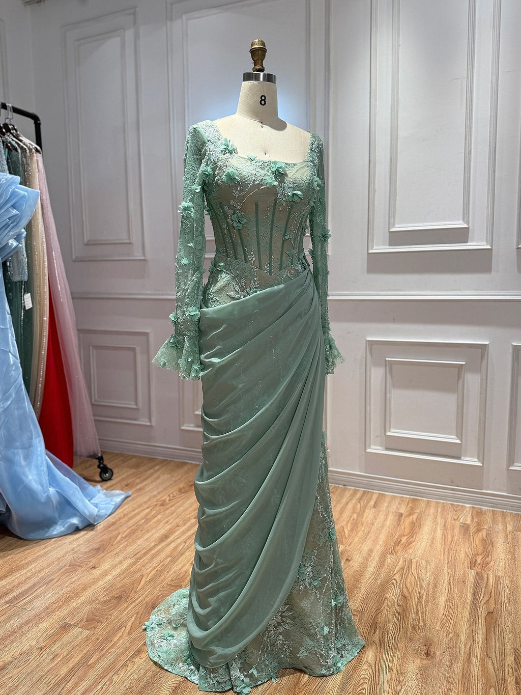 Luxury Pink 3D Floral Beaded Mermaid Gown LA73774