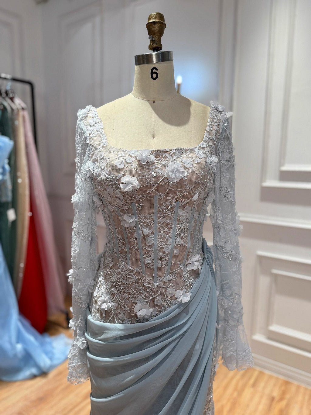 Luxury Pink 3D Floral Beaded Mermaid Gown LA73774