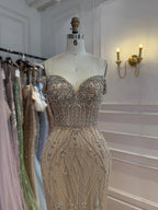 Luxury Nude Crystal Beaded Off Shoulder Mermaid Dress LA73906
