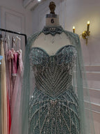Luxury Nude Crystal Beaded Tassel Mermaid Evening Dress LA73908A