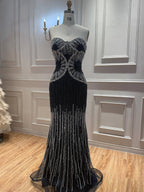 Luxury Navy Blue Strapless Beaded Mermaid Evening Dress LA73952