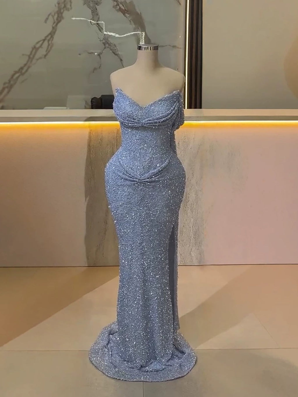 Pink Beaded One Shoulder Draped Waist Mermaid Dress LA73978