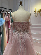 Luxury Nude Beaded Off Shoulder Mermaid Evening Gown LA73982