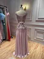Luxury Pink Beaded Lace Up Back A Line Chiffon Dress LA73983