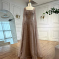 Luxury Rose Gold Beaded Evening Dress with Cape LA72147C Plus Size