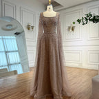 Luxury Rose Gold Beaded Evening Dress with Cape LA72147C Plus Size