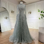 Luxury Muslim Blue A-Line Beaded Dubai Evening Dress LA72302A - SERENE HILL