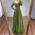 Luxury Lime Green Lace Beaded Long Sleeve Evening Dress LA73324 - SERENE HILL
