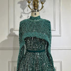 Luxury Modest Sage Green Evening Dress with Pearls LA72032B