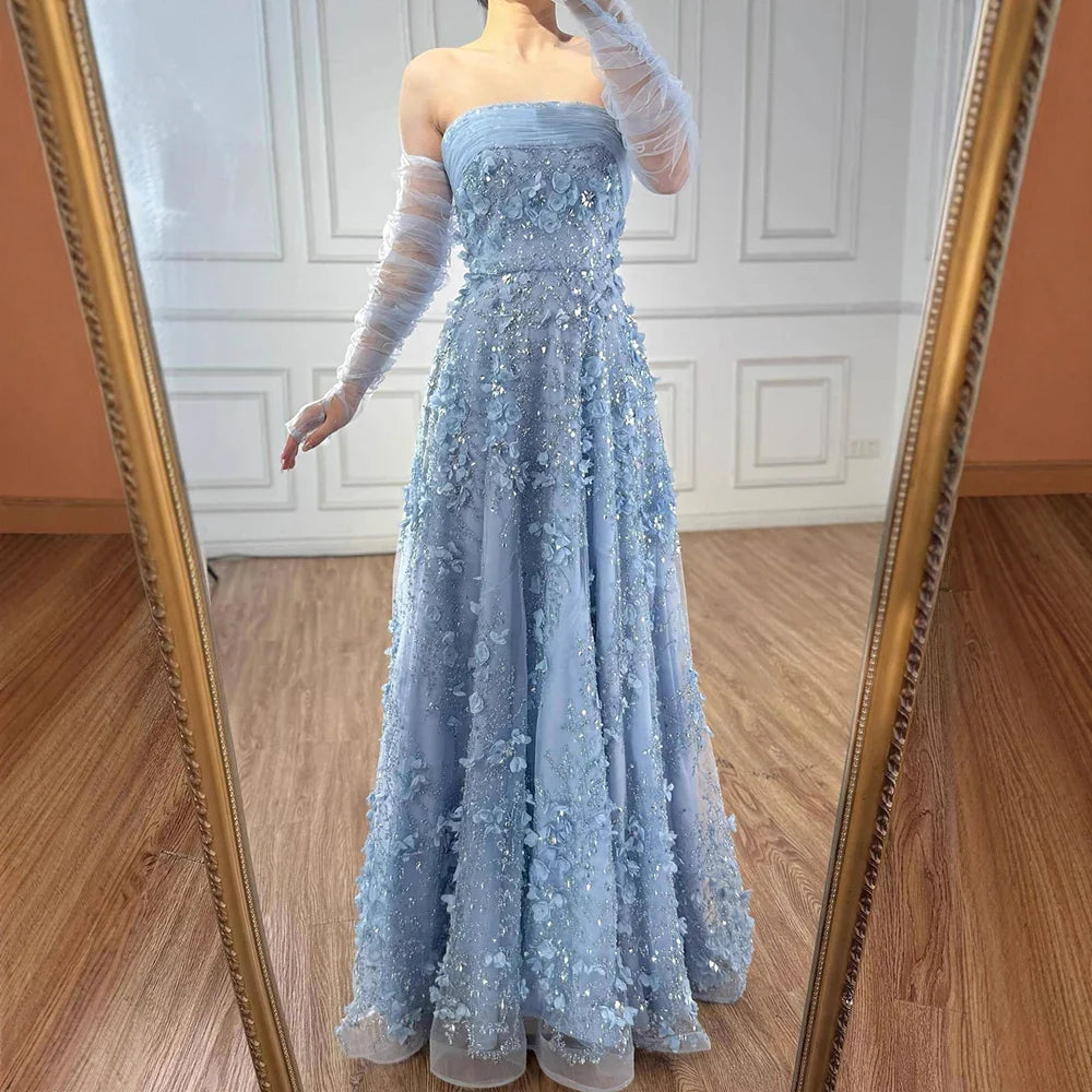 Elegant Pink 3D Flowers Evening Dress with Gloves LA72912