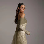 Elegant Olive Green Evening Dress with Lace Sleeves LA72942