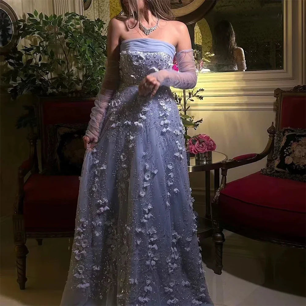 Elegant Pink 3D Flowers Evening Dress with Gloves LA72912