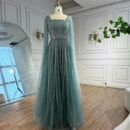 Luxury Dubai Square Neck Beaded Evening Gown with Cape LA73188 - SERENE HILL