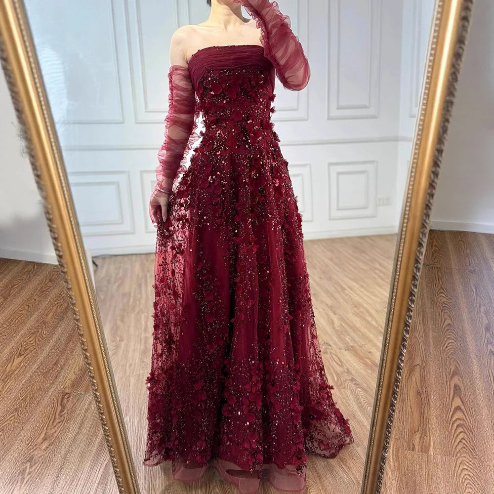 Elegant Pink 3D Flowers Evening Dress with Gloves LA72912