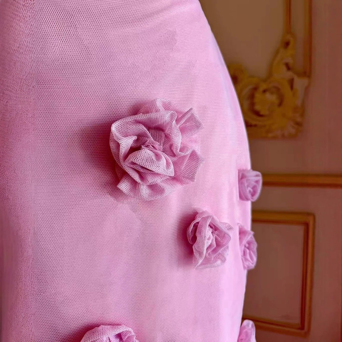 Elegant Pink 3D Flower Off Shoulder Mermaid Evening Dress LA73222 - SERENE HILL