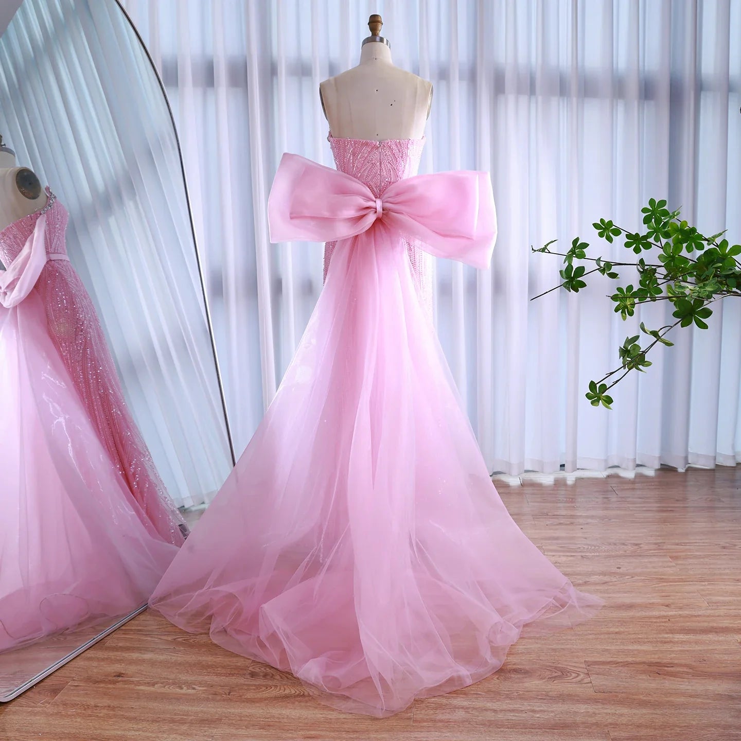 Luxury Dubai Pink Bow Evening Dress LA73061A - SERENE HILL