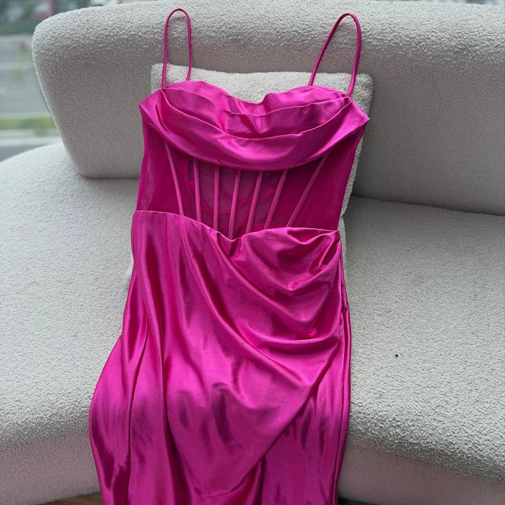 Pink Mermaid Sweetheart Ruched Silk Satin Evening Dress LA73153 - SERENE HILL