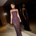 Elegant Arabic Designer Purple Two Pieces Evening Dress for Wedding Guest LA73219