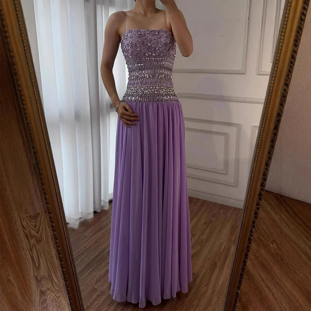 Lilac   Beaded A Line Arabic Evening Dress LA73044