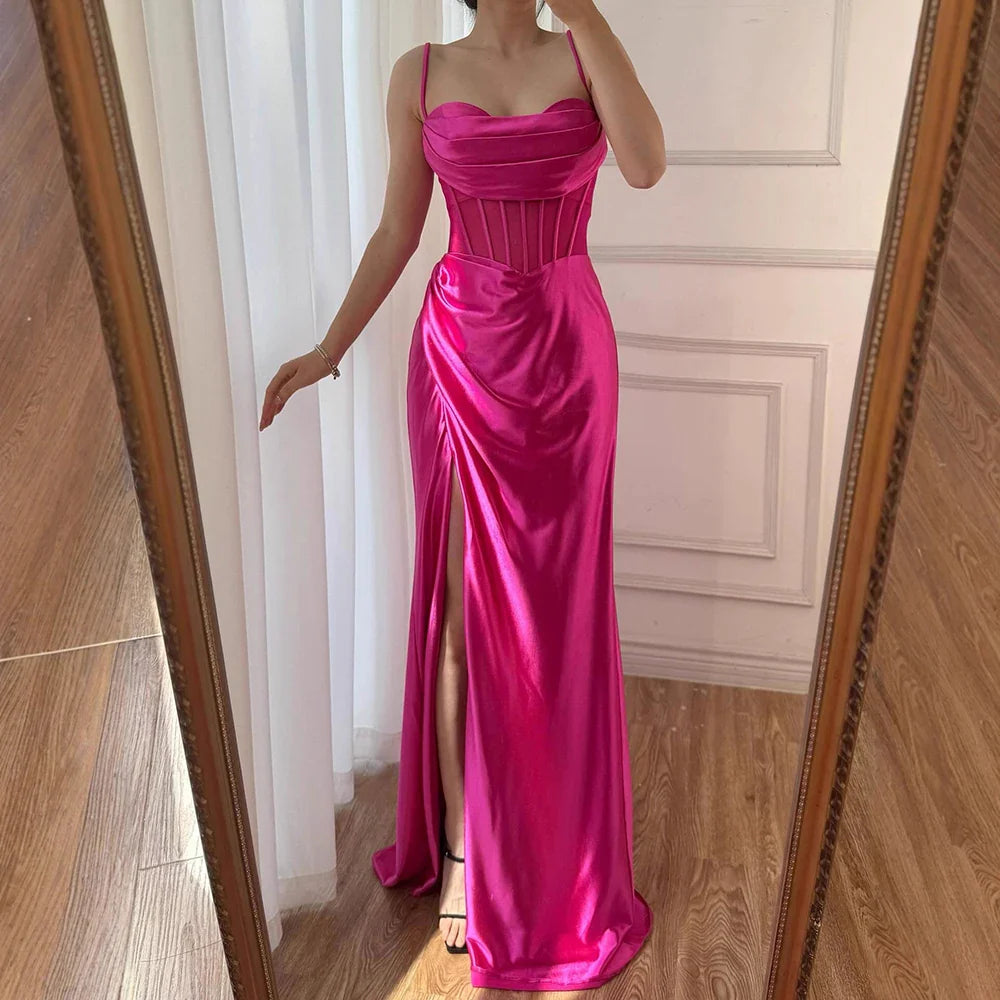 Pink Mermaid Sweetheart Ruched Silk Satin Evening Dress LA73153 - SERENE HILL