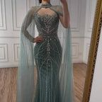 Luxury Dubai Nude Mermaid Evening Dress with Cape Sleeves LA73195 - SERENE HILL