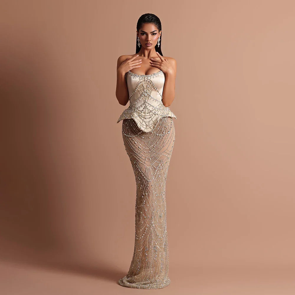 Luxury Strapless Beaded Evening Party Couture Dress LA73166