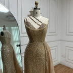 Luxury Nude Crystal Beaded One-Shoulder Evening Dress with Overskirt LA73161