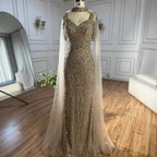Pink Mermaid Luxury Beaded Evening Gown with Cape Sleeves LA72921