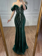 Luxury Green Gold Beaded Dubai Designer Mermaid Evening Dress LA73142 - SERENE HILL