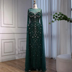 Luxury Green Beaded Mermaid Dress with Cape Sleeves LA73115
