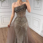 Luxury Olive Green Beaded Mermaid Evening Dress with Detachable Overskirt LA73164A