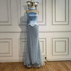 Blue Arabic Dubai Designer A-Line Evening Dress for Women Party LA73216 - SERENE HILL