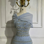 Luxury Sage Green Beaded Evening Dress with Cape LA72126B