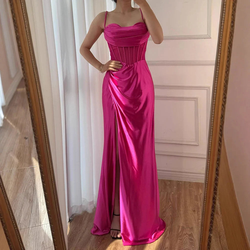 Pink Mermaid Sweetheart Ruched Silk Satin Evening Dress LA73153 - SERENE HILL