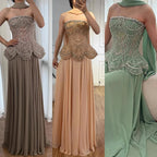 Luxury Designer Nude Beaded Chiffon Evening Dress LA72915