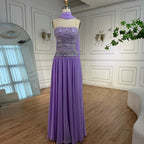Lilac   Beaded A Line Arabic Evening Dress LA73044