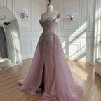 Luxury Dubai Nude Beaded Mermaid Evening Dress with Overskirt LA72811