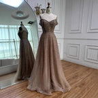 Caramel Off Shoulder A-Line Arabic Evening Dress LA72147B