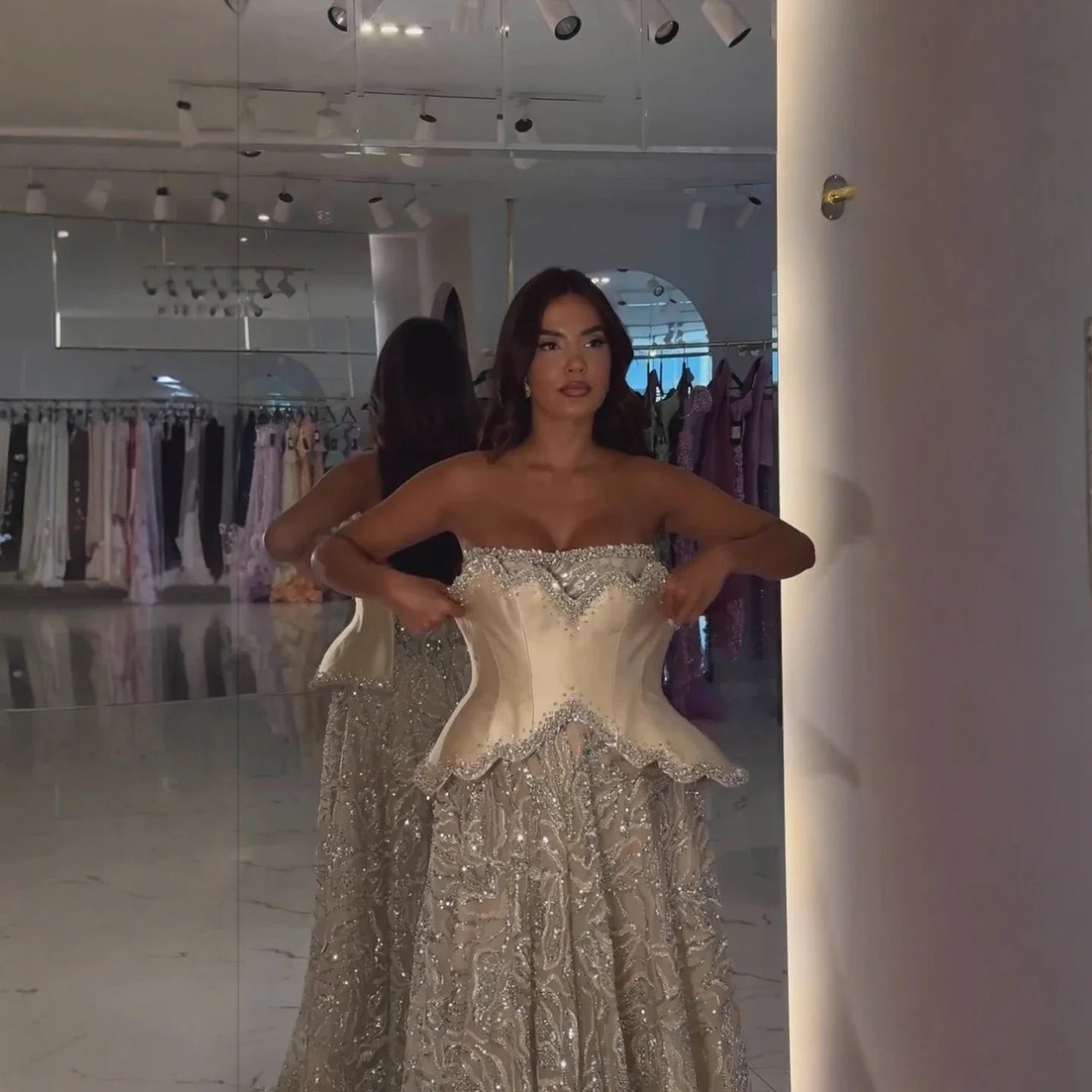 Luxury Champagne Crystal Two Pieces Evening Dress LA73050D - SERENE HILL