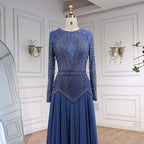Green Modest Elegant Beaded Evening Dress with Long Sleeves LA72962