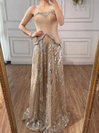 Luxury Champagne Crystal Two Pieces Evening Dress LA73050D - SERENE HILL