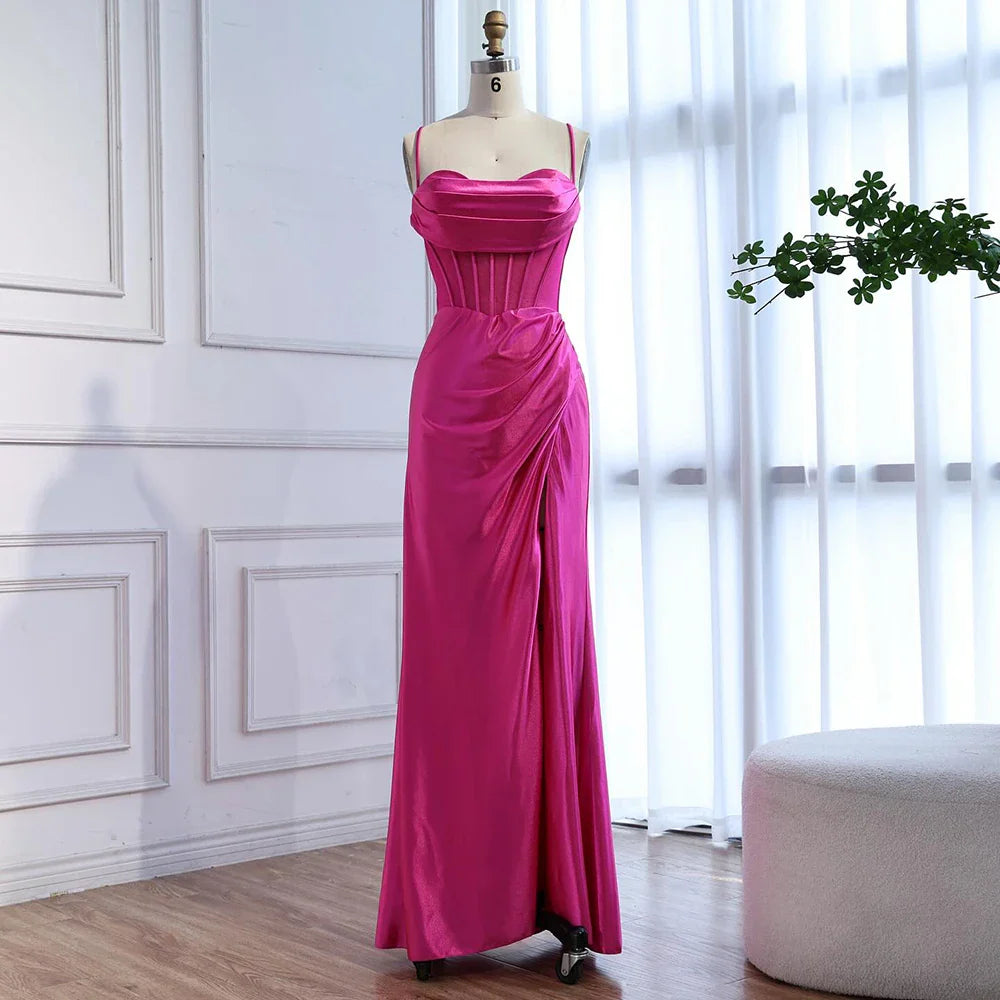 Pink Mermaid Sweetheart Ruched Silk Satin Evening Dress LA73153 - SERENE HILL