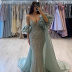 Red Trapless Mermaid Beaded Evening Dress with Cape LA72896