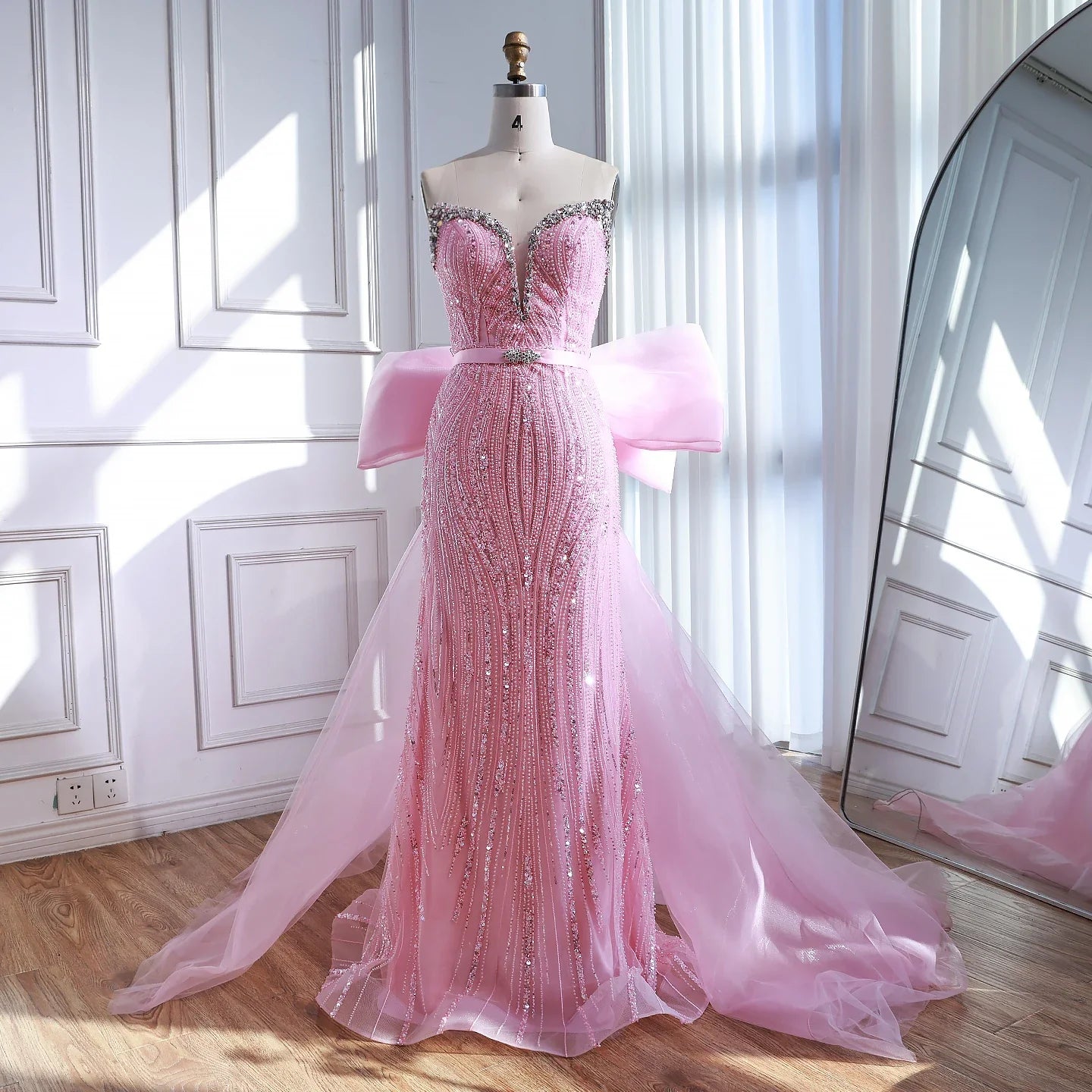 Luxury Dubai Pink Bow Evening Dress LA73061A - SERENE HILL
