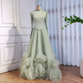 Luxury Sage Green Modest Muslim 3D Flower A-Line Evening Dress LA72913B - SERENE HILL