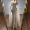 Luxury Dubai Nude Mermaid Evening Dress with Cape Sleeves LA73195 - SERENE HILL