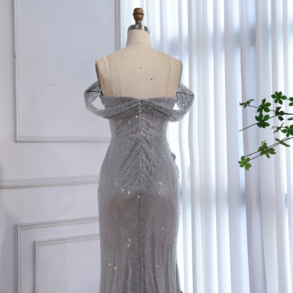 Luxury Silver Diamond Corset Off Shoulder Mermaid Evening Dress LA73410 - SERENE HILL