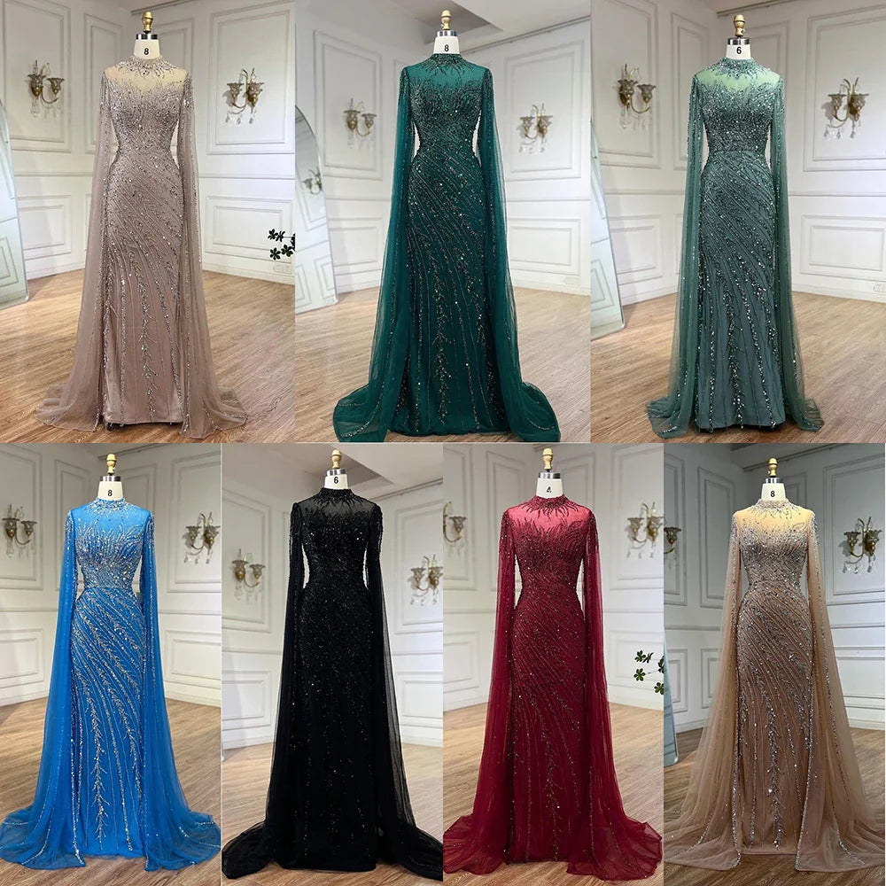 Luxury Nude Mermaid Evening Dress with Cape Sleeves LA71885A