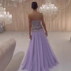Lilac   Beaded A Line Arabic Evening Dress LA73044