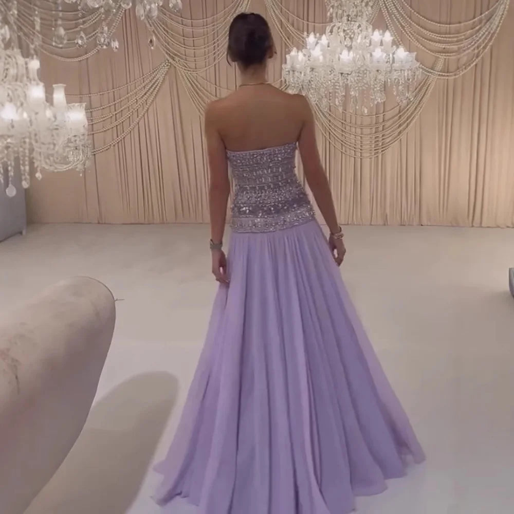 Lilac   Beaded A Line Arabic Evening Dress LA73044